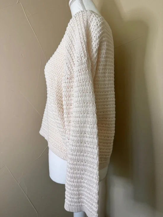 LOFT Cream Waffle-Knit Crew Sweater - Picture 5 of 6